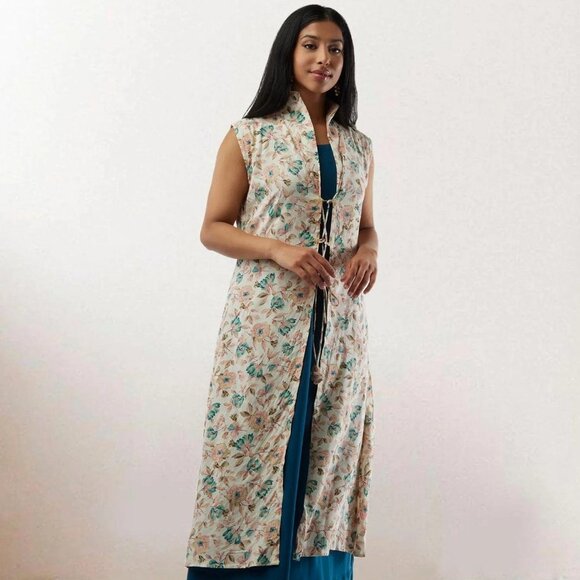 Blue and White Rayon Layered Dress | Muvvas Boutique - Picture 4 of 5